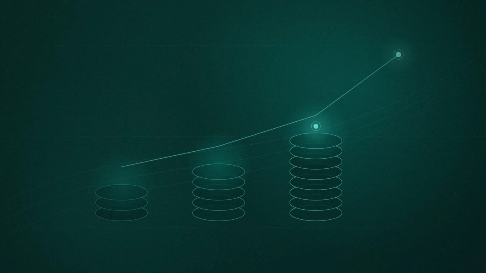 Abstract ascending coin stacks with a rising line, representing the cost of building an AI agent
