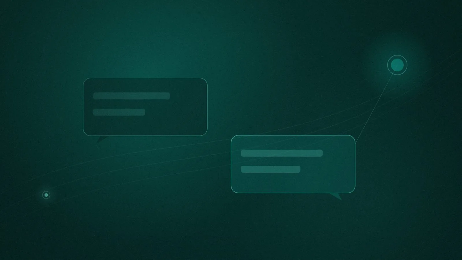 Abstract chat panels exchanging messages with an AI core, representing AI customer support