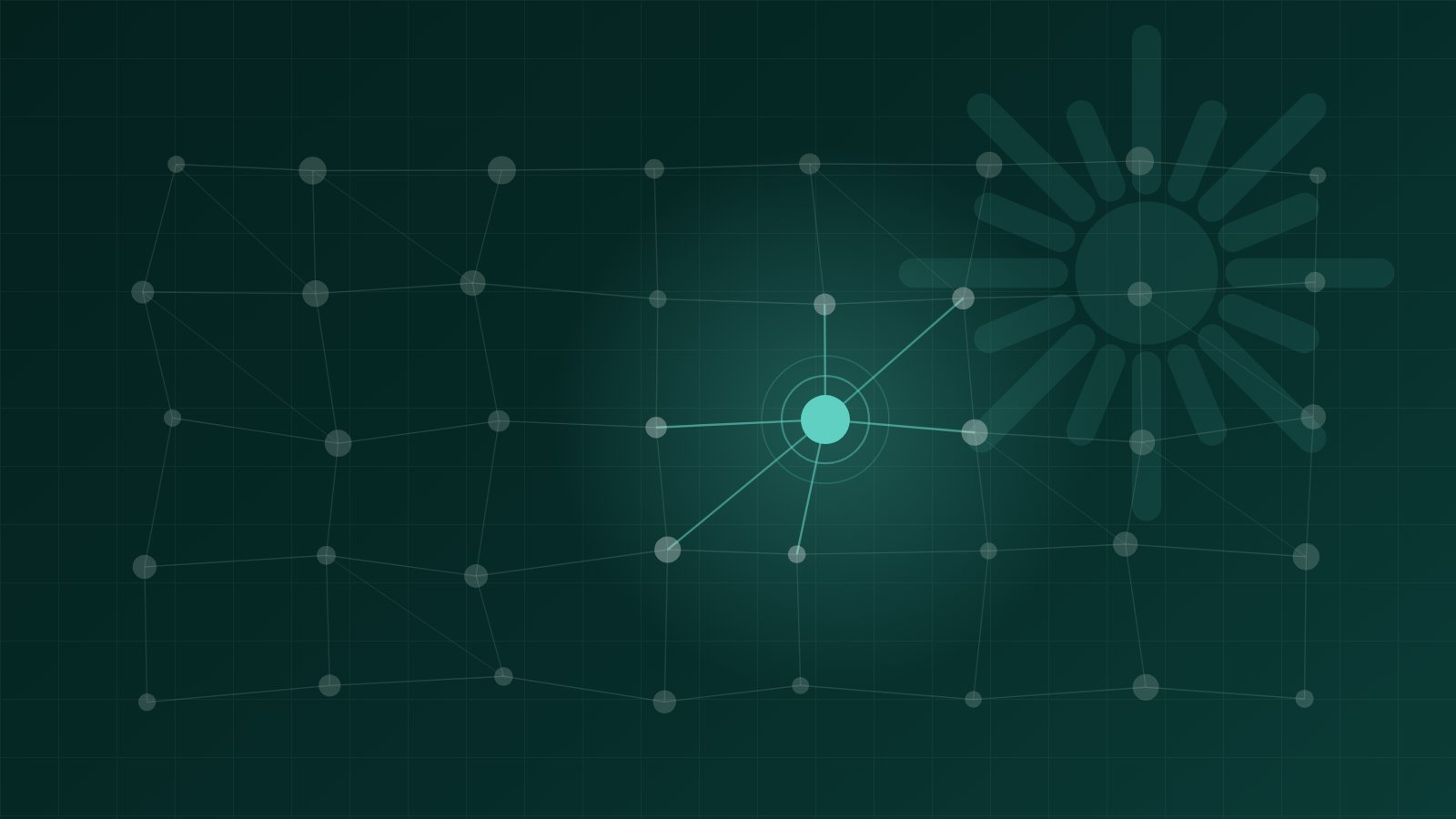 Abstract structured data graph on a dark teal background with one mint node connected to a cited source