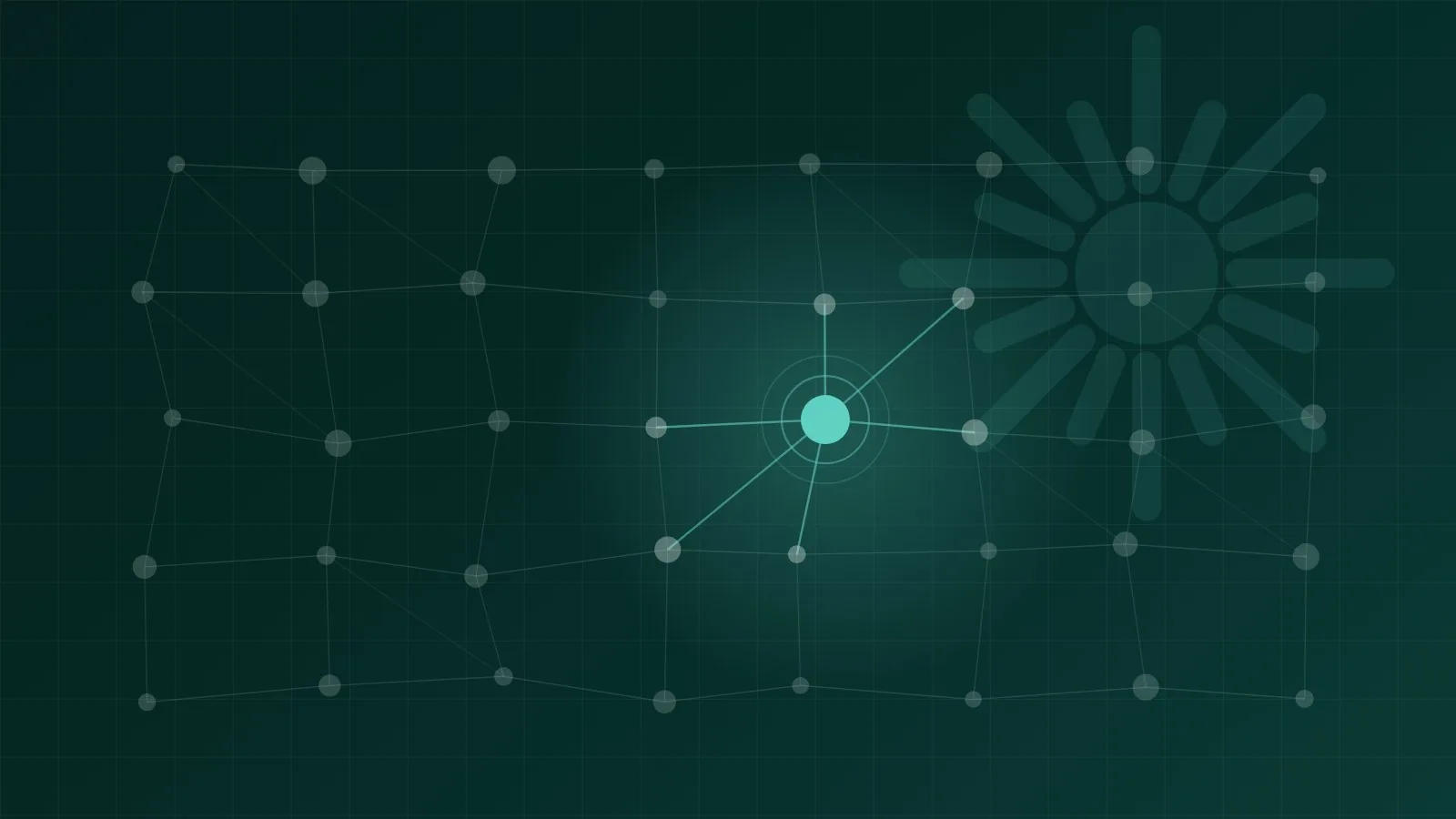 Abstract structured data graph on a dark teal background with one mint node connected to a cited source
