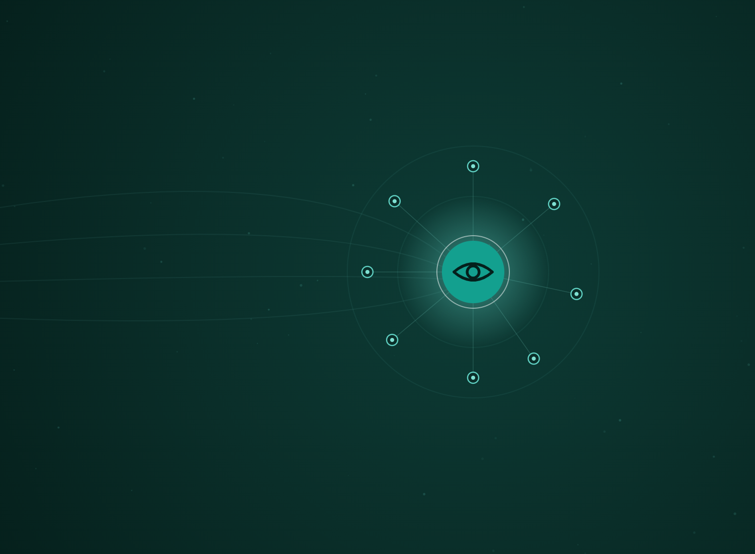 Abstract teal hub-and-spoke network with the Computer Vision icon at its centre, by Rhino Automations