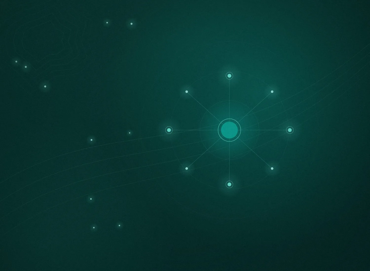 Abstract hub-and-spoke network representing an AI agent orchestrating connected systems