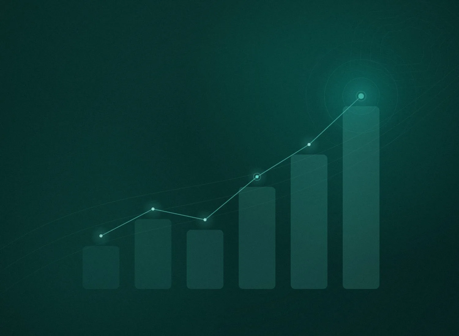 Abstract rising bars and search ripples, representing search reporting